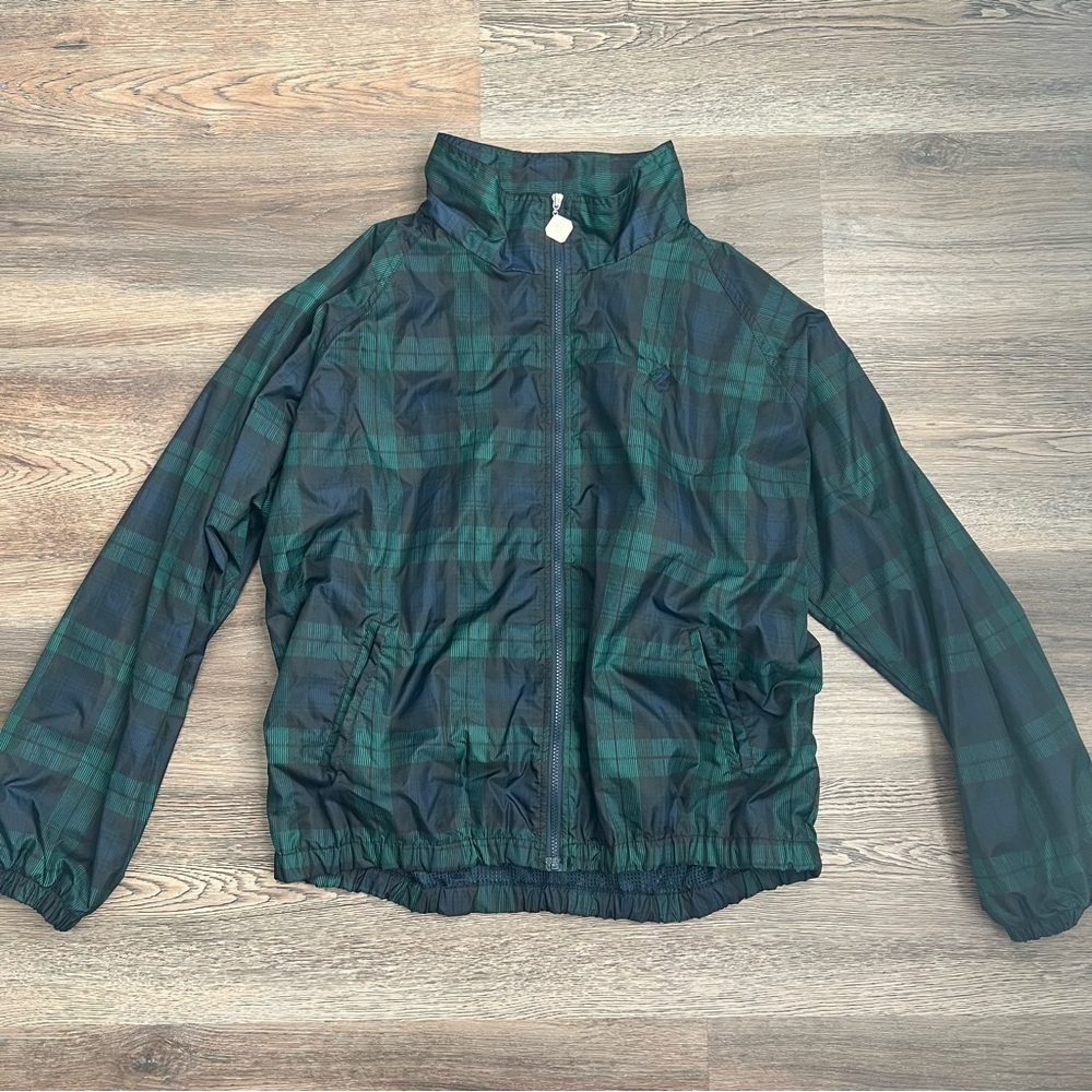 ❄️ Jerzees Men’s Green and Navy Blue Plaid Bomber Lightweight Jacket